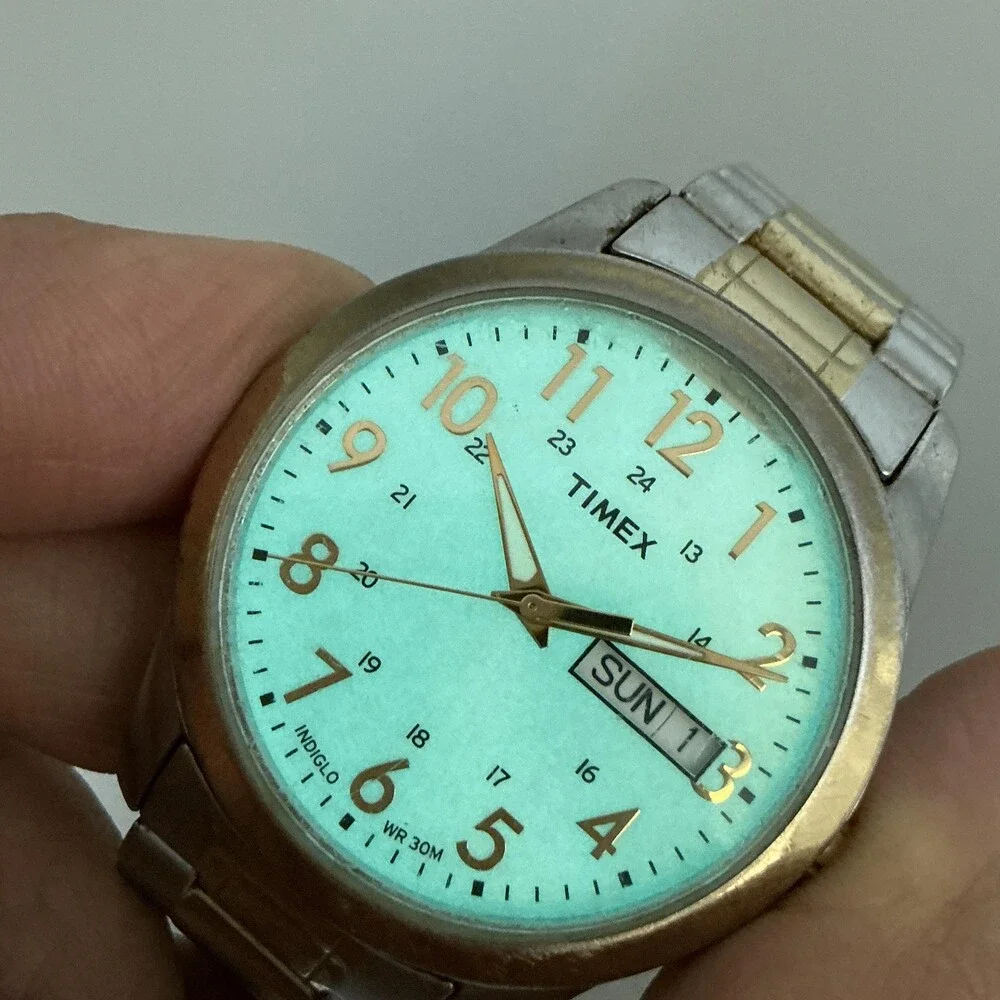 Timex Easy Reader Indiglo Mens Watch 36mm Two Tone Day Date New Battery